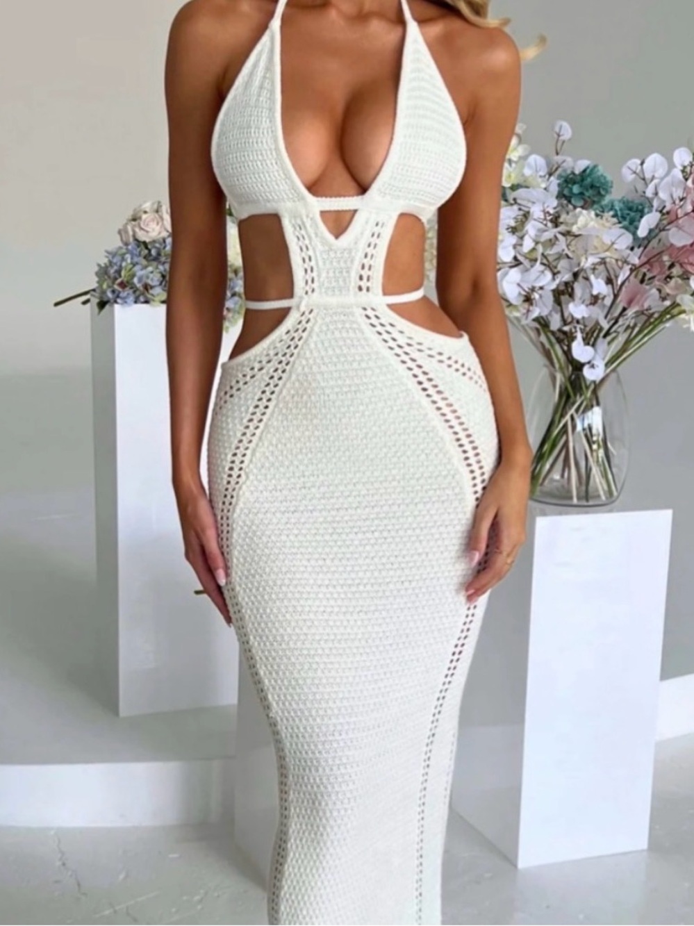 BABYBOO Crochet Cutout Maxi Dress -  White